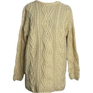 Aran Crafts Merino Wool Fisherman Sweater Tunic Women M Butter Yellow Ireland
